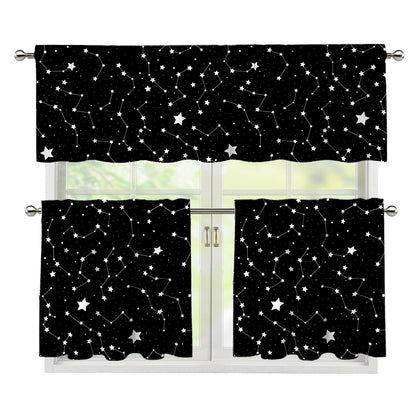 Constellation Sky Map Pattern Print 3 Piece Kitchen Curtains