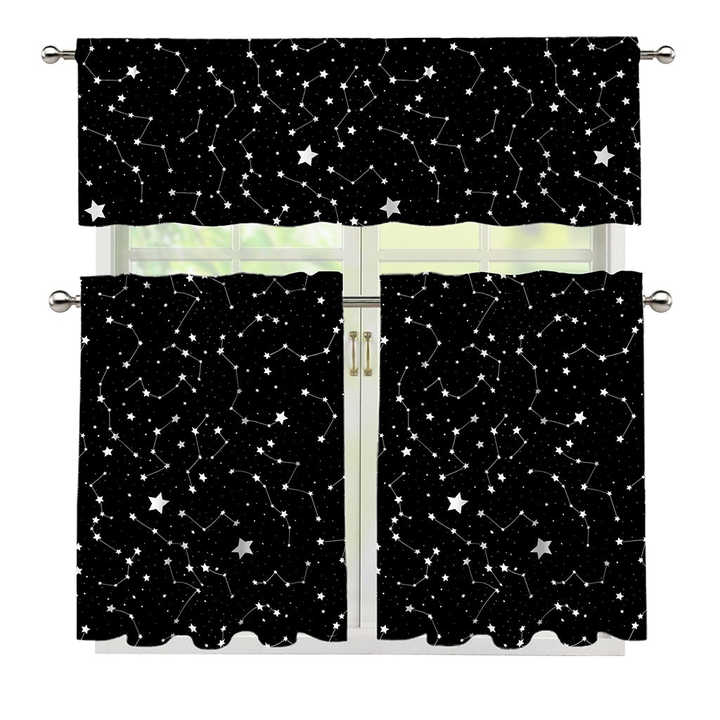 Constellation Sky Map Pattern Print 3 Piece Kitchen Curtains