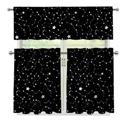 Constellation Sky Map Pattern Print 3 Piece Kitchen Curtains