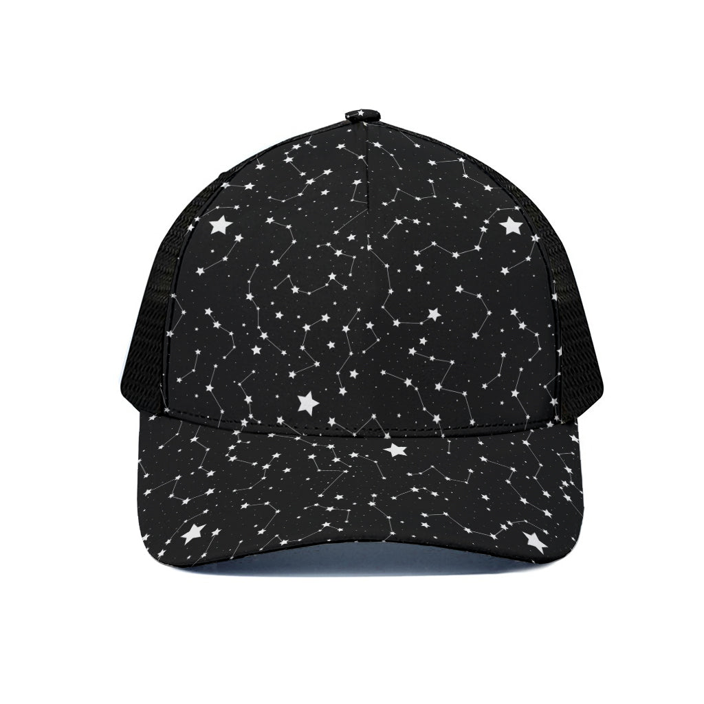 Constellation Sky Map Pattern Print Black Mesh Trucker Cap