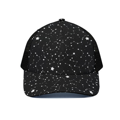 Constellation Sky Map Pattern Print Black Mesh Trucker Cap