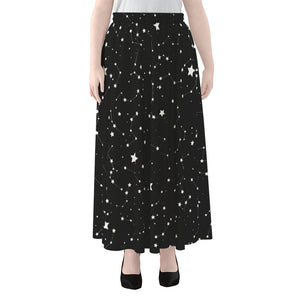 Constellation Sky Map Pattern Print Chiffon Maxi Skirt