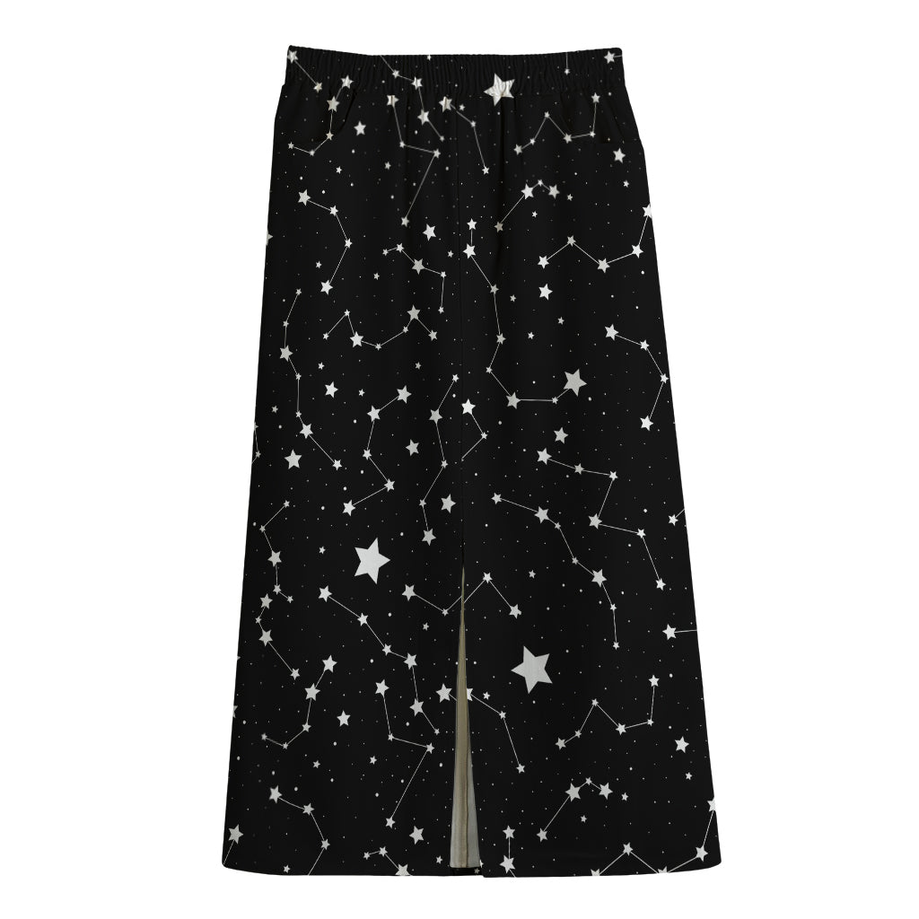 Constellation Sky Map Pattern Print Cotton Front Slit Maxi Skirt