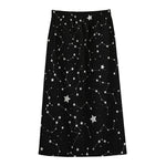 Constellation Sky Map Pattern Print Cotton Front Slit Maxi Skirt