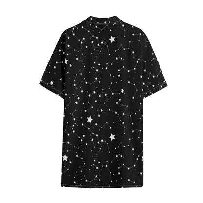 Constellation Sky Map Pattern Print Cotton Hawaiian Shirt
