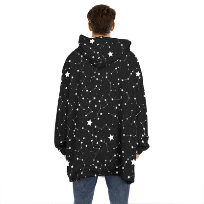 Constellation Sky Map Pattern Print Hoodie Blanket