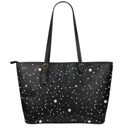 Constellation Sky Map Pattern Print Leather Tote Bag