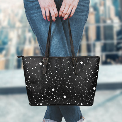Constellation Sky Map Pattern Print Leather Tote Bag