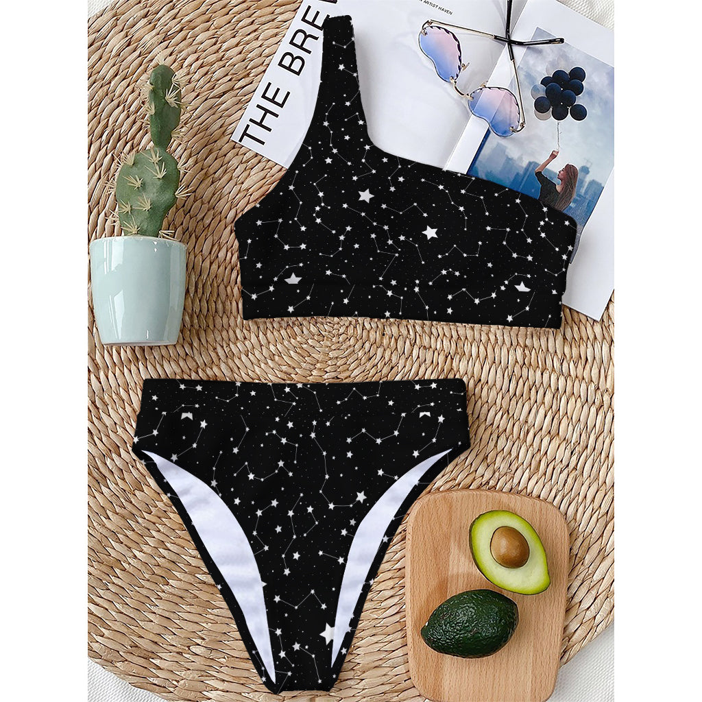 Constellation Sky Map Pattern Print One Shoulder Bikini Top