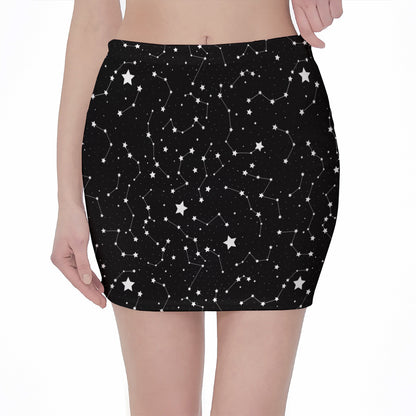 Constellation Sky Map Pattern Print Pencil Mini Skirt