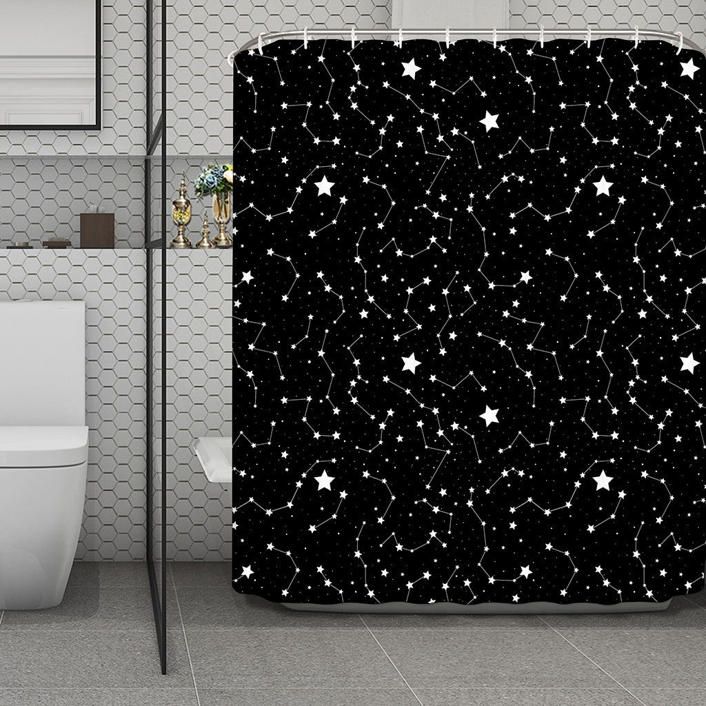 Constellation Sky Map Pattern Print Polyester Shower Curtain