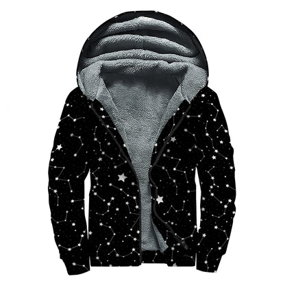 Constellation Sky Map Pattern Print Sherpa Lined Zip Up Hoodie