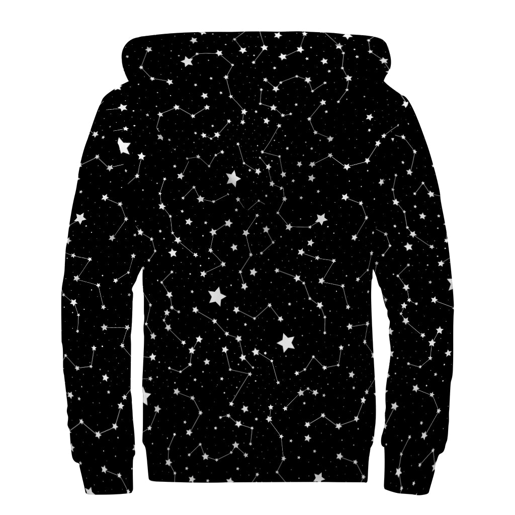 Constellation Sky Map Pattern Print Sherpa Lined Zip Up Hoodie