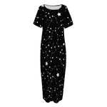 Constellation Sky Map Pattern Print Short Sleeve Long Nightdress