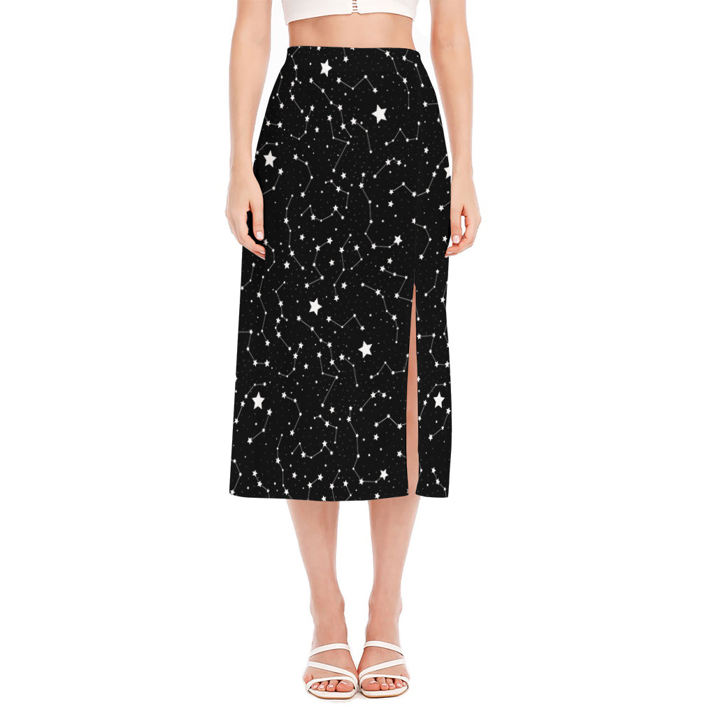 Constellation Sky Map Pattern Print Side Slit Midi Skirt