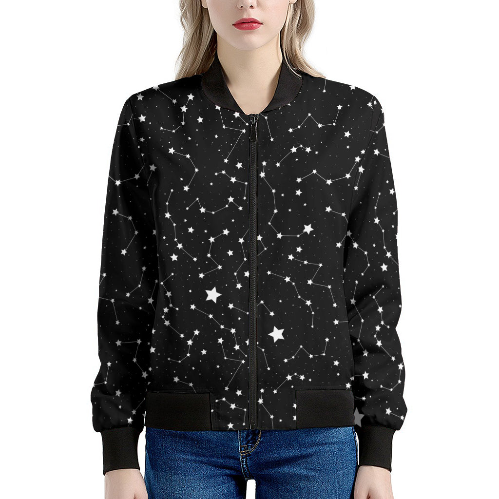 Constellation Sky Map Pattern Print Women's Bomber Jacket