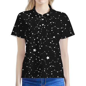 Constellation Sky Map Pattern Print Women's Polo Shirt