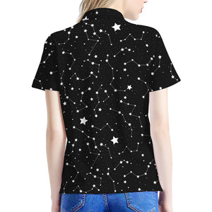 Constellation Sky Map Pattern Print Women's Polo Shirt