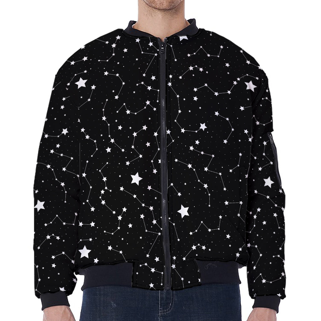 Constellation Sky Map Pattern Print Zip Sleeve Bomber Jacket