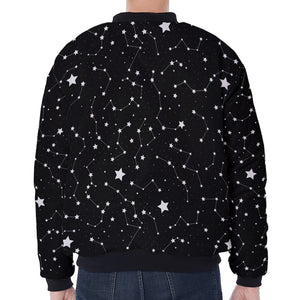 Constellation Sky Map Pattern Print Zip Sleeve Bomber Jacket