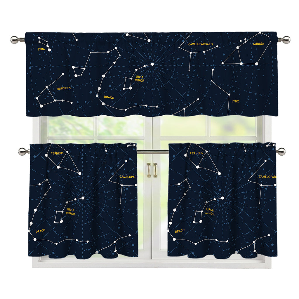 Constellation Sky Map Print 3 Piece Kitchen Curtains