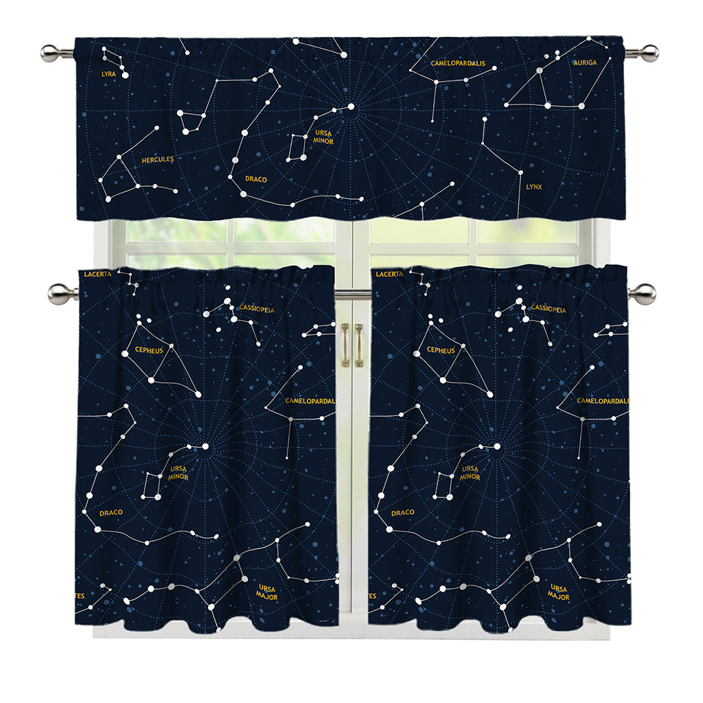 Constellation Sky Map Print 3 Piece Kitchen Curtains