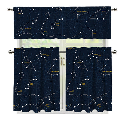 Constellation Sky Map Print 3 Piece Kitchen Curtains