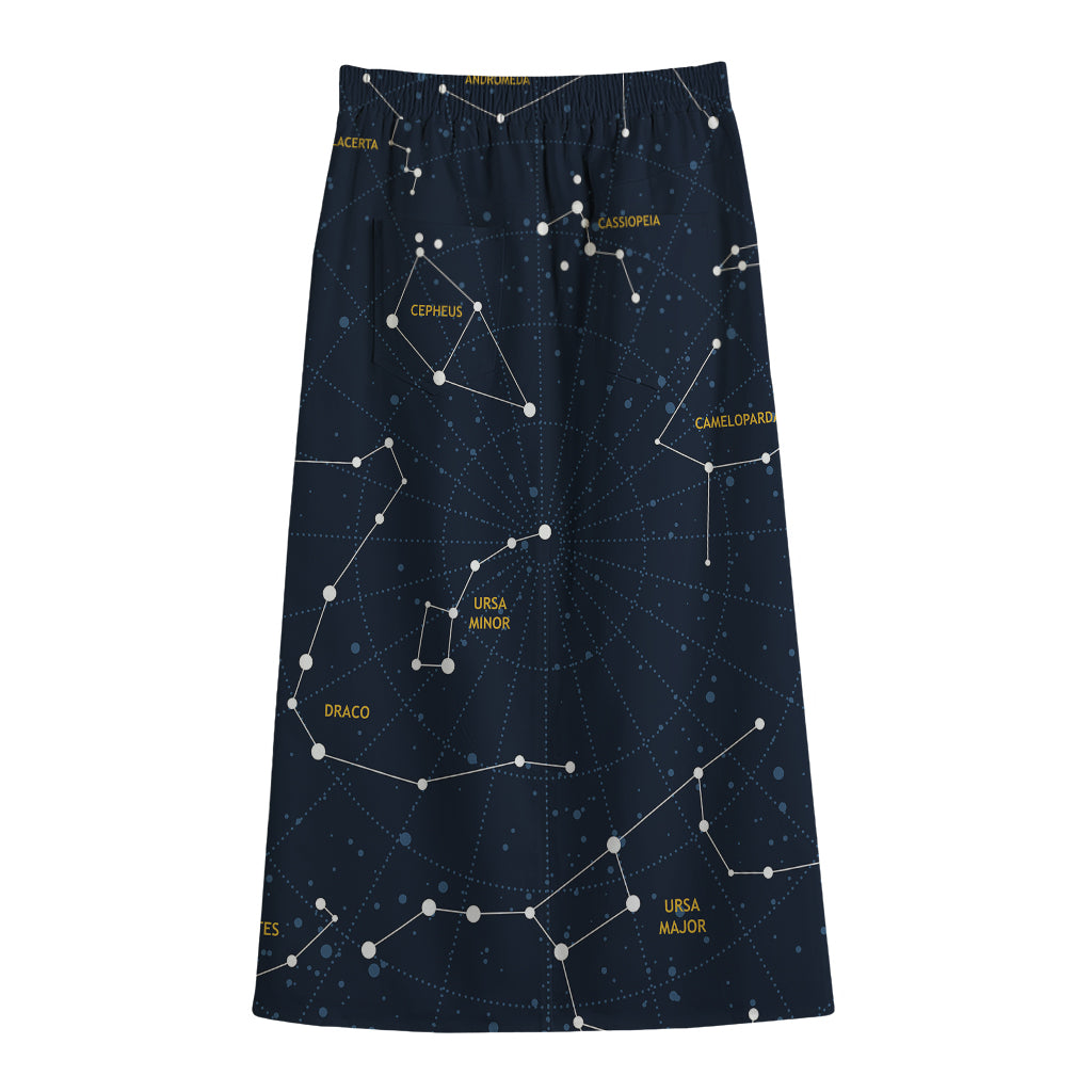 Constellation Sky Map Print Cotton Front Slit Maxi Skirt