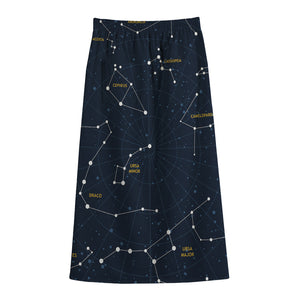 Constellation Sky Map Print Cotton Front Slit Maxi Skirt