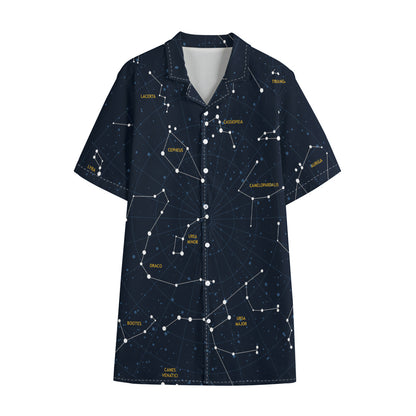 Constellation Sky Map Print Cotton Hawaiian Shirt