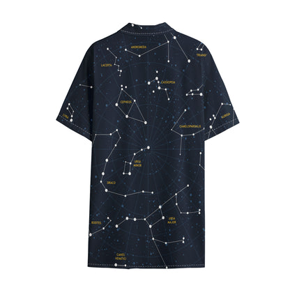 Constellation Sky Map Print Cotton Hawaiian Shirt