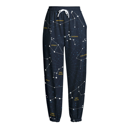 Constellation Sky Map Print Fleece Lined Knit Pants