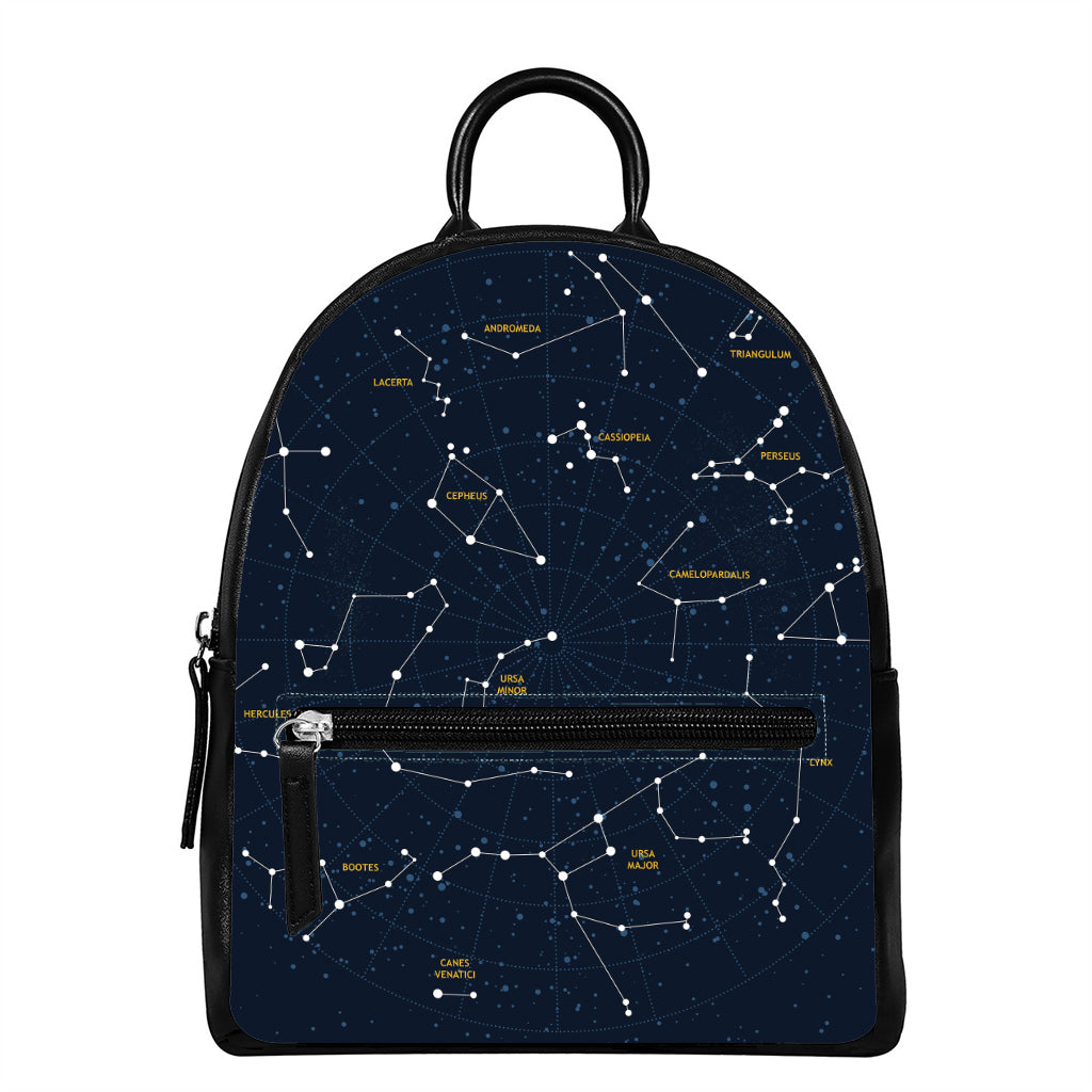 Constellation Sky Map Print Leather Backpack