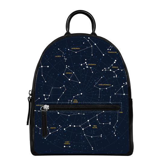 Constellation Sky Map Print Leather Backpack