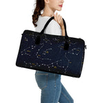Constellation Sky Map Print Leather Duffle Bag