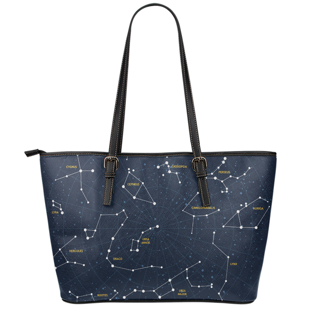 Constellation Sky Map Print Leather Tote Bag