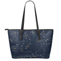 Constellation Sky Map Print Leather Tote Bag With Zipper