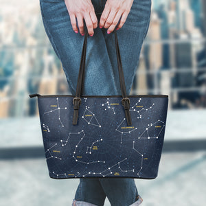 Constellation Sky Map Print Leather Tote Bag