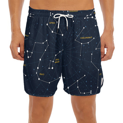 Constellation Sky Map Print Men's Split Running Shorts