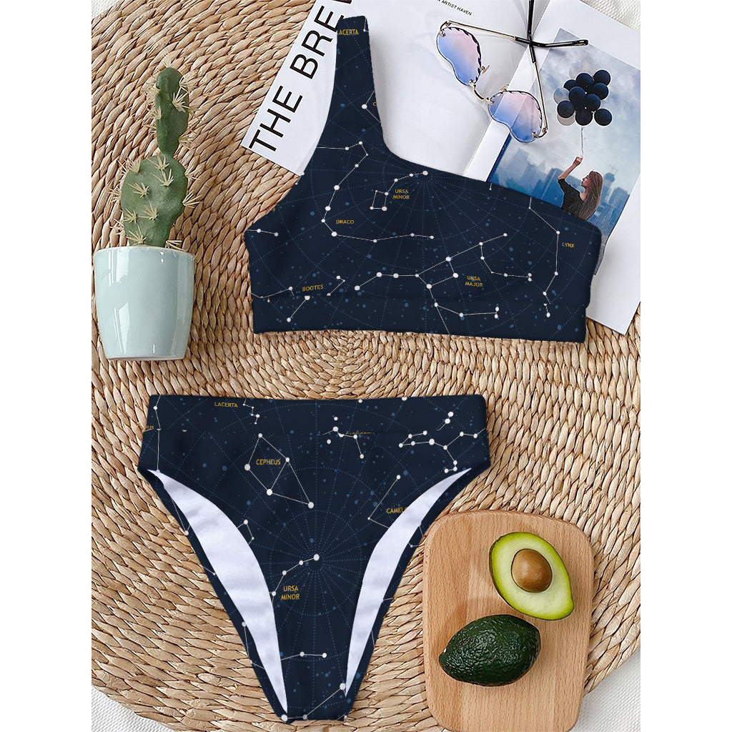 Constellation Sky Map Print One Shoulder Bikini Top