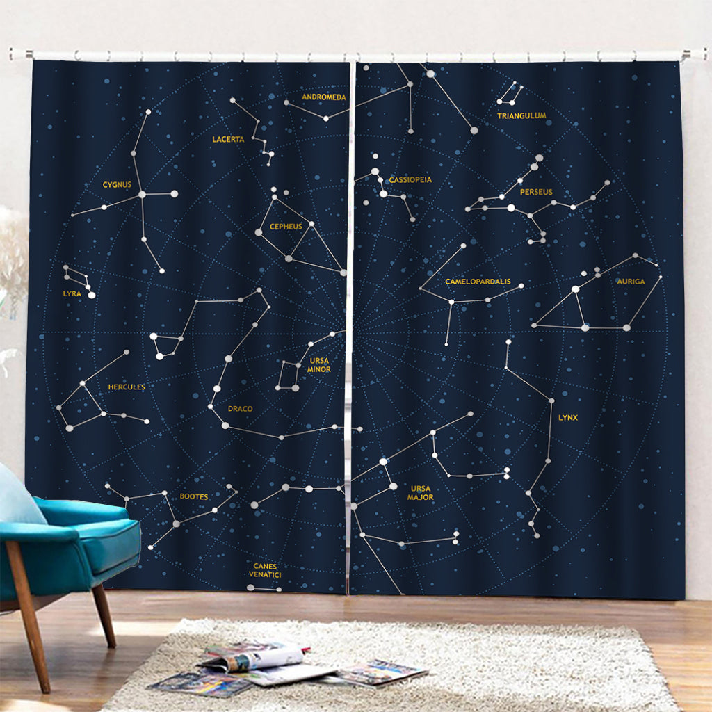 Constellation Sky Map Print Pencil Pleat Curtains