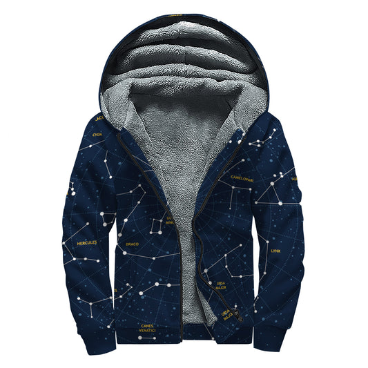 Constellation Sky Map Print Sherpa Lined Zip Up Hoodie