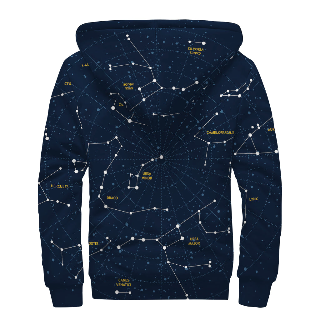 Constellation Sky Map Print Sherpa Lined Zip Up Hoodie