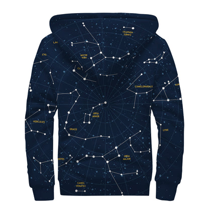 Constellation Sky Map Print Sherpa Lined Zip Up Hoodie