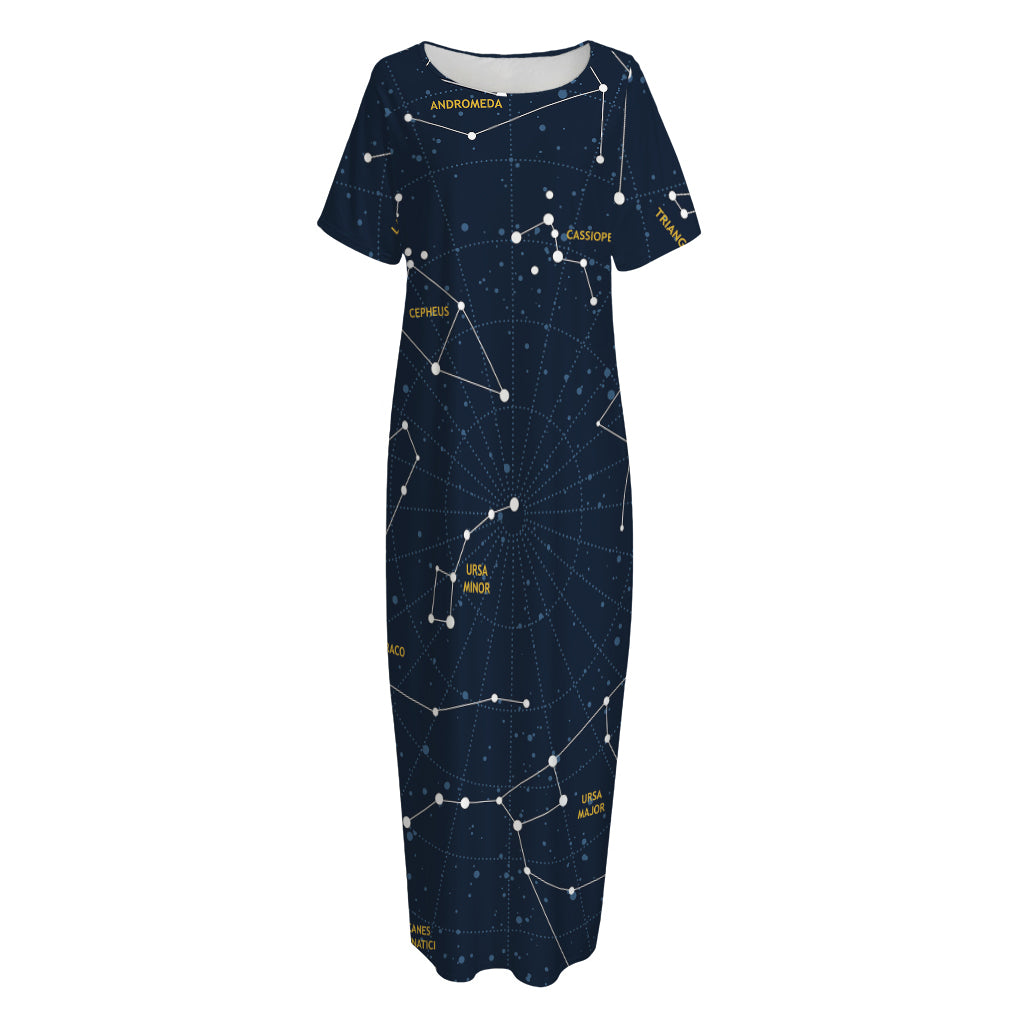 Constellation Sky Map Print Short Sleeve Long Nightdress