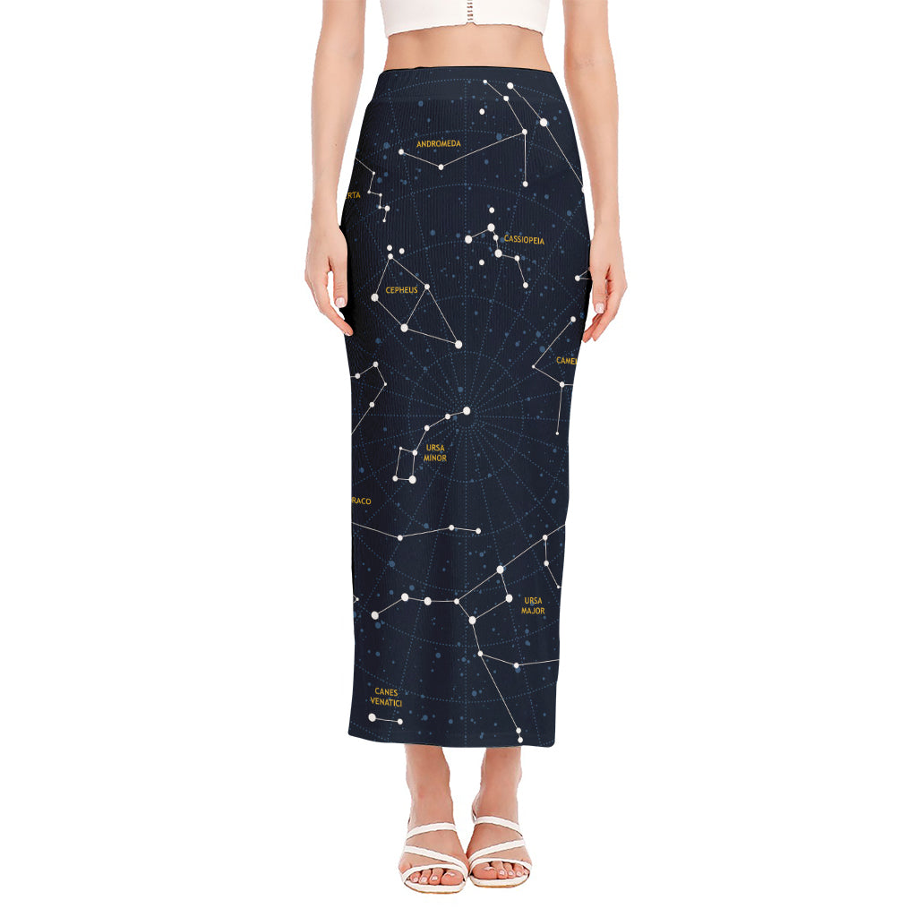 Constellation Sky Map Print Side Slit Maxi Skirt