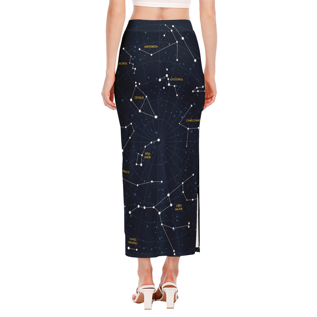 Constellation Sky Map Print Side Slit Maxi Skirt