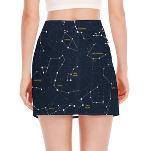 Constellation Sky Map Print Side Slit Mini Skirt