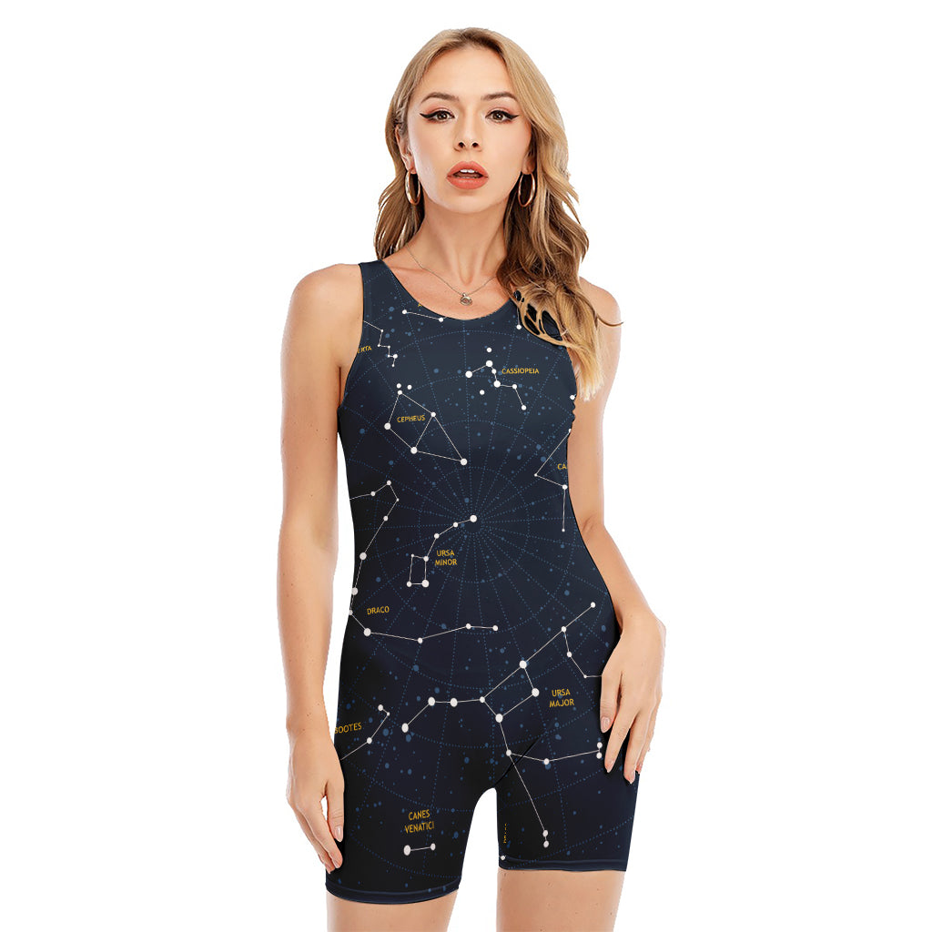 Constellation Sky Map Print Sleeveless One Piece Swimsuit