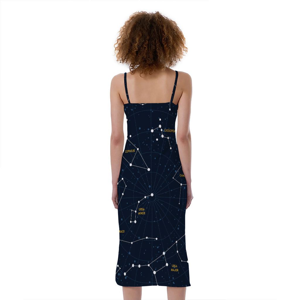 Constellation Sky Map Print Slim Fit Midi Cami Dress
